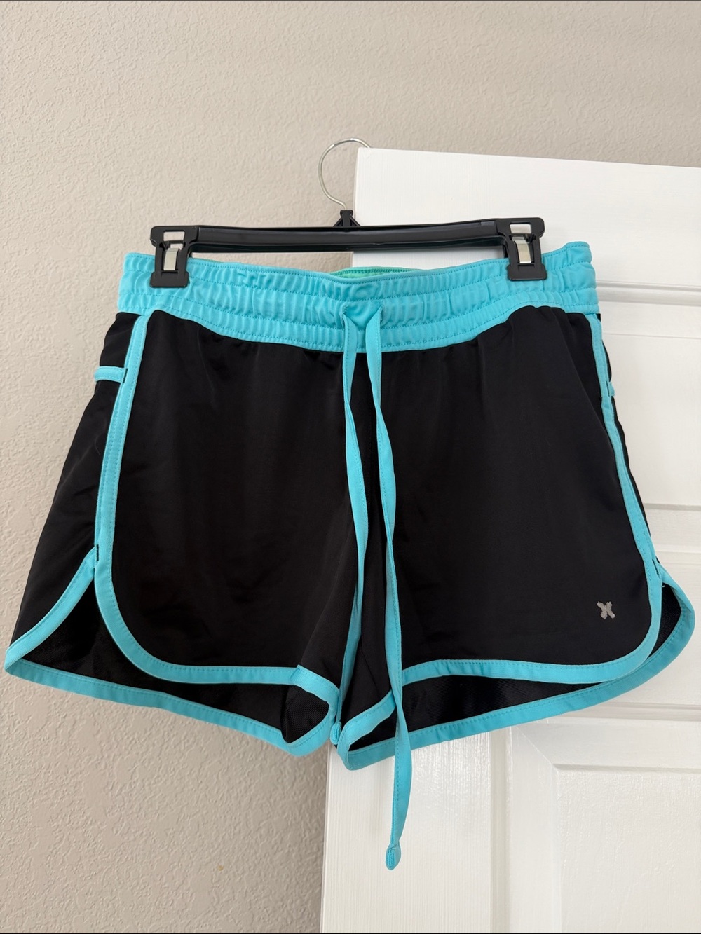 Women’s Black Athletic Shorts with Aqua Trim - Brand: